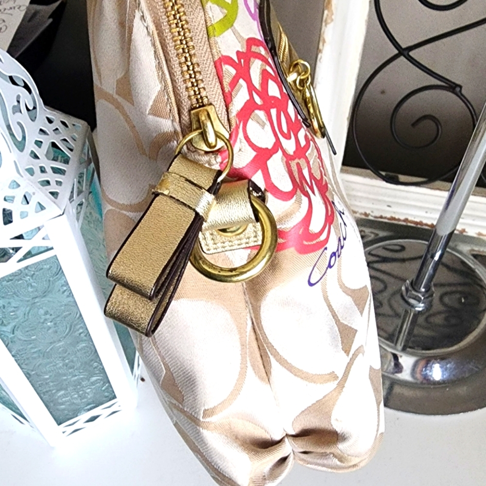 Coach Poppy Floral Crossbody Satchel Beige Gold Pink And Purple Women's Bag - Picture 3 of 8